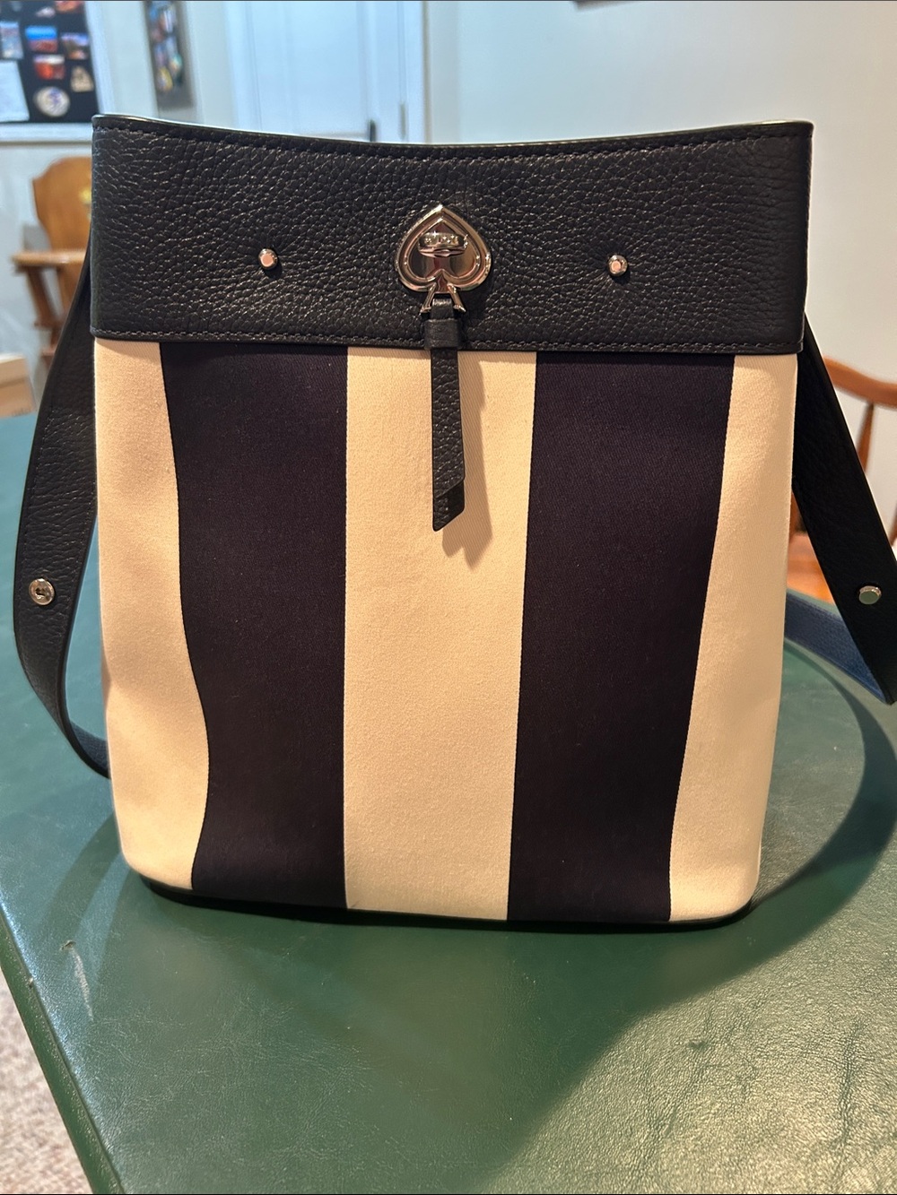 kate spade Navy and Cream Vertical Stripe Crossbody Purse w/ Adjustable Strap - Picture 2 of 4